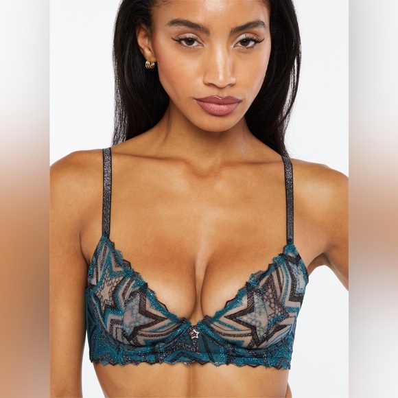 Savage X Fenty NWT Shining Star Embroidered Unlined Demi Bra women’s size 34C - Picture 2 of 13